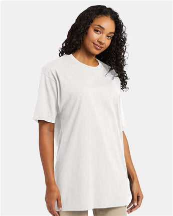 Pretreated Hanes 5280T Unisex Essential-T Tall T-Shirt - White - On Model