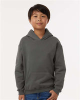 Pretreated Tultex 320Y Youth Hooded Sweatshirt - Charcoal - On Model