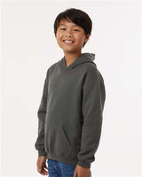 Pretreated Tultex 320Y Youth Hooded Sweatshirt - Charcoal - On Model - Side