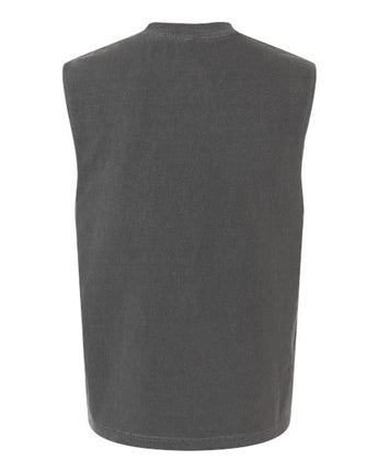 Pretreated American Apparel 207GD Unisex Heavyweight Cotton Garment-Dyed Boxy Muscle Tee - Faded Black - Back