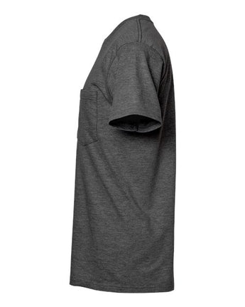 Pretreated Tultex 293 Unisex Heavyweight Jersey Pocket T-Shirt - Heather Charcoal - Side