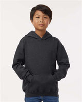 Pretreated Tultex 320Y Youth Hooded Sweatshirt - Heather Graphite - On Model