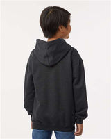 Pretreated Tultex 320Y Youth Hooded Sweatshirt - Heather Graphite - On Model - Back