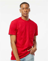 Pretreated Tultex 293 Unisex Heavyweight Jersey Pocket T-Shirt - Red - On Model