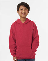 Pretreated Tultex 320Y Youth Hooded Sweatshirt - Heather Red - On Model