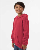Pretreated Tultex 320Y Youth Hooded Sweatshirt - Heather Red - On Model - Side