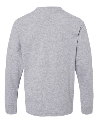 Pretreated Next Level 3311 Youth Cotton Long Sleeve Tee - Heather Grey - Back