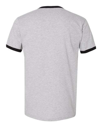 Pretreated Next Level 3604 Unisex Cotton Ringer Tee - Heather Grey/ Black - Back