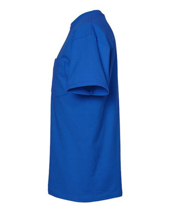 Pretreated Tultex 293 Unisex Heavyweight Jersey Pocket T-Shirt - Royal - Side