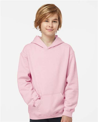 Pretreated Tultex 320Y Youth Hooded Sweatshirt - Light Pink - On Model
