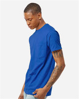 Pretreated Tultex 293 Unisex Heavyweight Jersey Pocket T-Shirt - Royal - On Model - Side