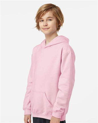 Pretreated Tultex 320Y Youth Hooded Sweatshirt - Light Pink - On Model - Side