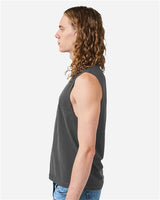 Pretreated American Apparel 207GD Unisex Heavyweight Cotton Garment-Dyed Boxy Muscle Tee - Faded Black - On Model - Side
