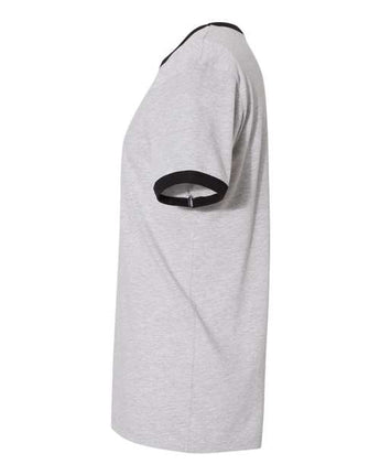 Pretreated Next Level 3604 Unisex Cotton Ringer Tee - Heather Grey/ Black - Side