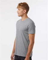 Pretreated Tultex 602CVC Unisex Combed CVC T-Shirt - Heather Grey - On Model - Side