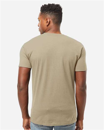 Pretreated Tultex 293 Unisex Heavyweight Jersey Pocket T-Shirt - Sand - On Model - Back