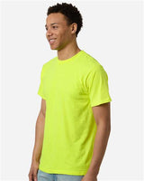 Pretreated Tultex 290 Unisex Heavyweight Jersey T-Shirt - Safety Green - On Model - Side