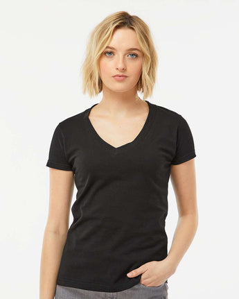 Pretreated Tultex 214 Women's Fine Jersey V-Neck T-Shirt - Black