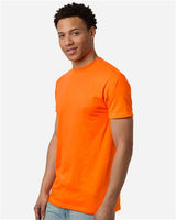 Pretreated Tultex 290 Unisex Heavyweight Jersey T-Shirt - Safety Orange - On Model - Side