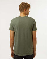 Pretreated Tultex 602CVC Unisex Combed CVC T-Shirt - Heather Military Green - On Model - Back