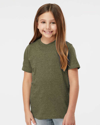Pretreated Tultex 235 Youth Fine Jersey T-Shirt - Heather Military Green