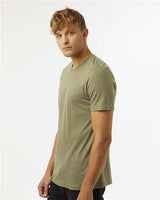 Pretreated Tultex 602CVC Unisex Combed CVC T-Shirt - Heather Olive Green - On Model - Side