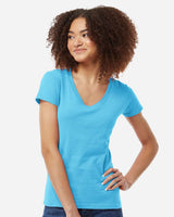 Pretreated Tultex 214 Women's Fine Jersey V-Neck T-Shirt - Aqua