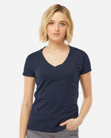 Pretreated Tultex 214 Women's Fine Jersey V-Neck T-Shirt - Navy