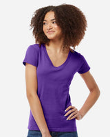 Pretreated Tultex 214 Women's Fine Jersey V-Neck T-Shirt - Purple
