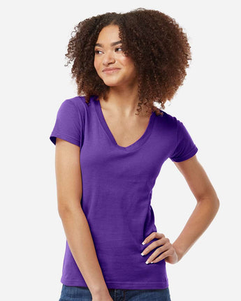 Pretreated Tultex 214 Women's Fine Jersey V-Neck T-Shirt - Purple