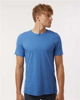 Pretreated Tultex 602CVC Unisex Combed CVC T-Shirt - Heather Royal - On Model