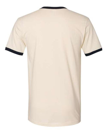 Pretreated Next Level 3604 Unisex Cotton Ringer Tee - Natural/ Midnight Navy - Back
