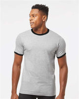 Pretreated Tultex 246 Unisex Fine Jersey Ringer T-Shirt - Heather Grey/ Black - On Model