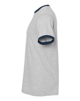 Pretreated Tultex 246 Unisex Fine Jersey Ringer T-Shirt - Heather Grey/ Navy - Side