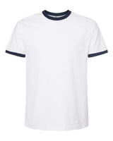 Pretreated Tultex 246 Unisex Fine Jersey Ringer T-Shirt - White/ Navy