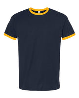 Pretreated Tultex 246 Unisex Fine Jersey Ringer T-Shirt - Navy/ Gold