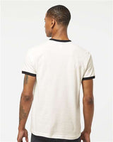 Pretreated Tultex 246 Unisex Fine Jersey Ringer T-Shirt - Vintage White/ Black - On Model - Back