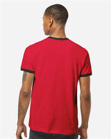 Pretreated Tultex 246 Unisex Fine Jersey Ringer T-Shirt - Red/ Black - On Model - Back