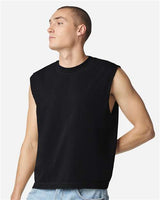 Pretreated American Apparel 207GD Unisex Heavyweight Cotton Garment-Dyed Boxy Muscle Tee - True Black - On Model