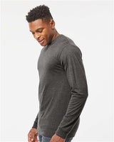 Pretreated Tultex 291 Unisex Heavyweight Jersey Long Sleeve T-Shirt - Heather Charcoal - On Model - Side