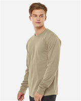Pretreated Tultex 291 Unisex Heavyweight Jersey Long Sleeve T-Shirt - Sand - On Model - Side
