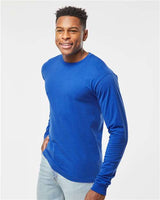 Pretreated Tultex 291 Unisex Heavyweight Jersey Long Sleeve T-Shirt - Royal - On Model - Side