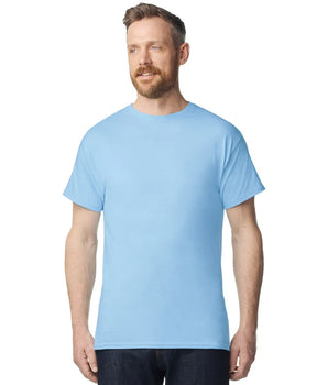 Pretreated Gildan 3000 Light Cotton T-Shirt - Model wearing Light Blue color shirt