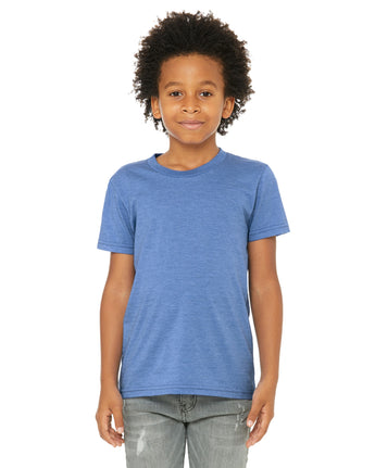 Pretreated BELLA+CANVAS 3001YCVC Youth Heather CVC Jersey Tee - Heather Columbia Blue