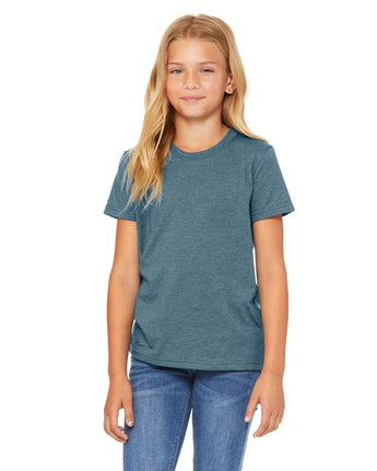 Pretreated BELLA+CANVAS 3001YCVC Youth Heather CVC Jersey Tee - Heather Deep Teal