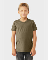 Pretreated BELLA+CANVAS 3001YCVC Youth Heather CVC Jersey Tee - Heather Olive