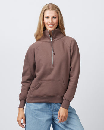 Pretreated Enza 31179 Ladies Boxy Half Zip Fleece - Java