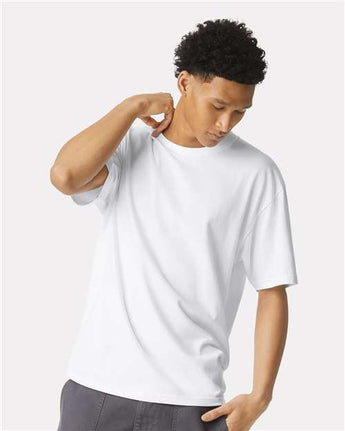 Pretreated American Apparel 5389 Unisex Sueded Tee - Sueded White - On Model