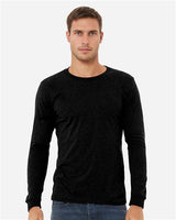 Pretreated BELLA+CANVAS 3501CVC Heather CVC Long Sleeve Tee - Solid Black Blend - On Model