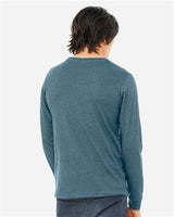 Pretreated BELLA+CANVAS 3501CVC Heather CVC Long Sleeve Tee - Heather Deep Teal - On Model - Back